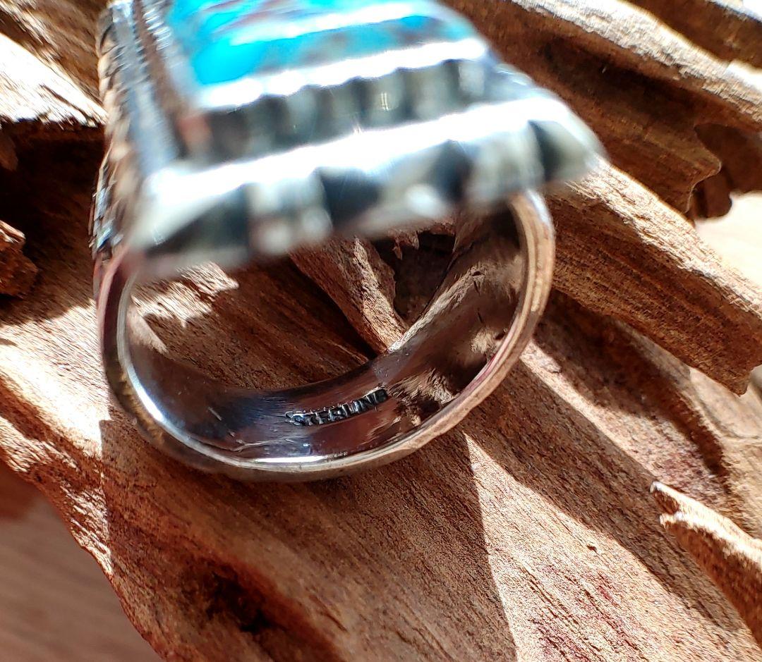 天然ターコイズ　シルバー　silver925 ハンドメイド　リング　19.5号