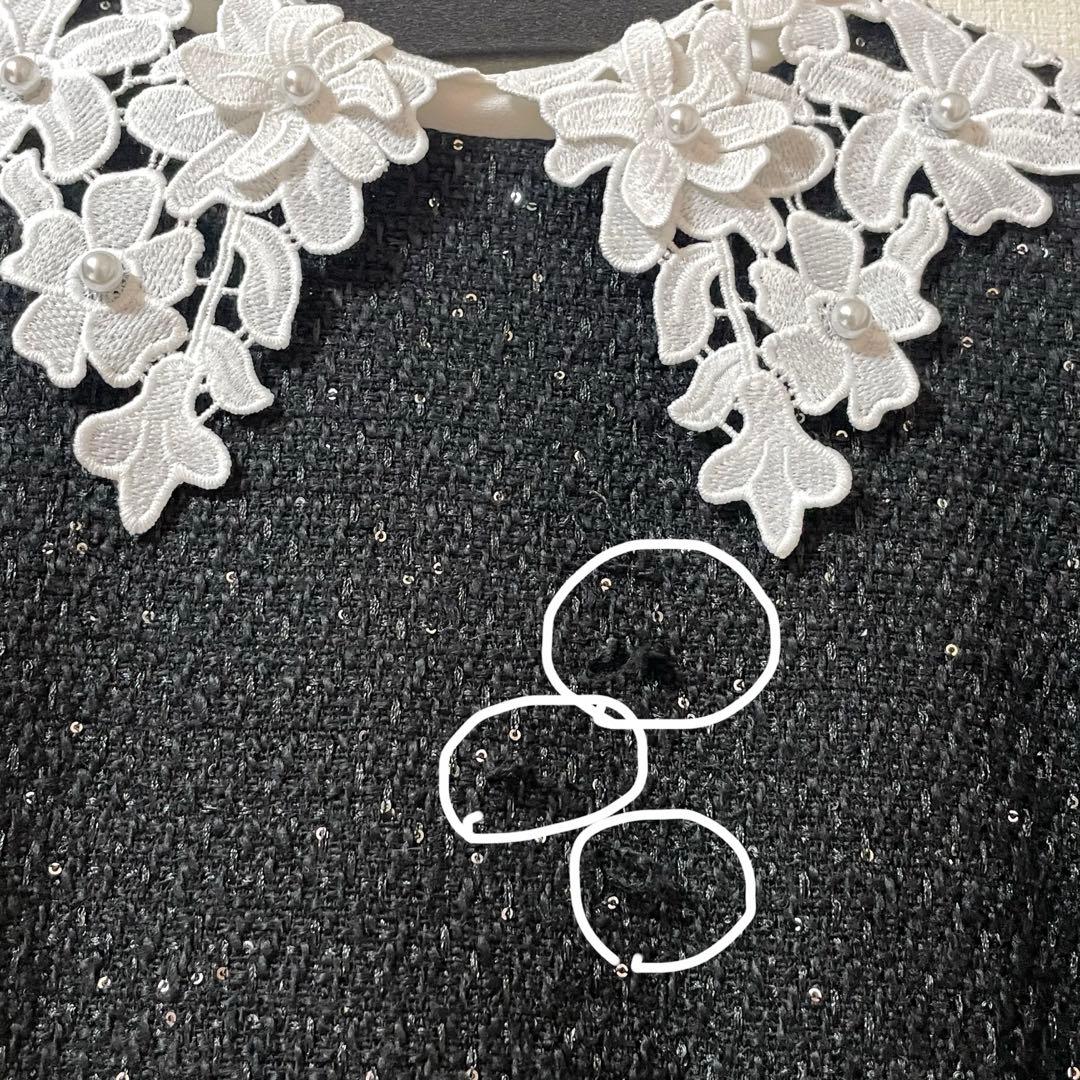 Leja 花柄レースカラースパンコールAラインワンピースドレス M