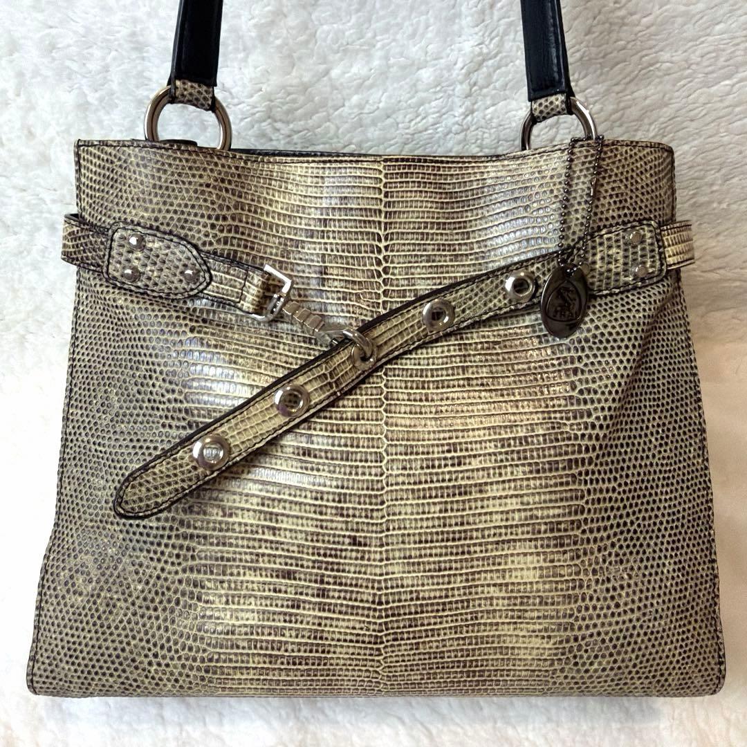 【極美品・JRA認定】リザードレザー ハンドバッグ トカゲ革 日本製 191