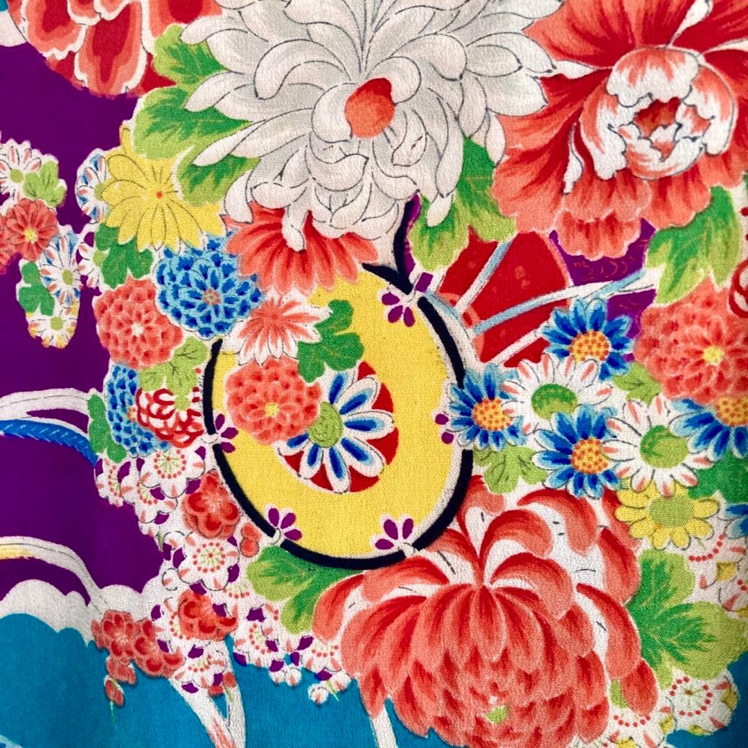 ターコイズ アンティーク3歳 女の子 子供着物 七五三 アンティーク着物 NO