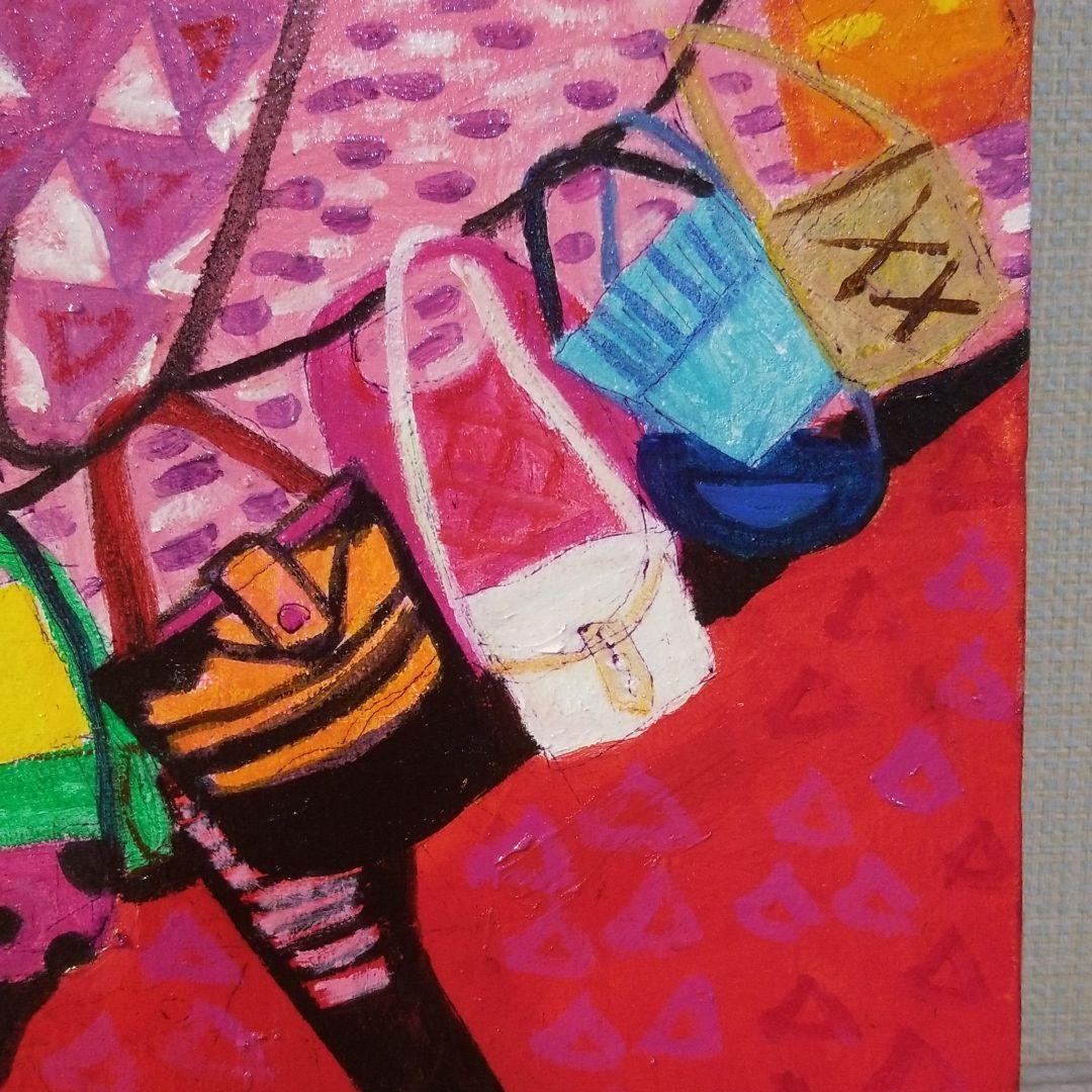 油絵　専用　バッグをたくさん持つ鳥