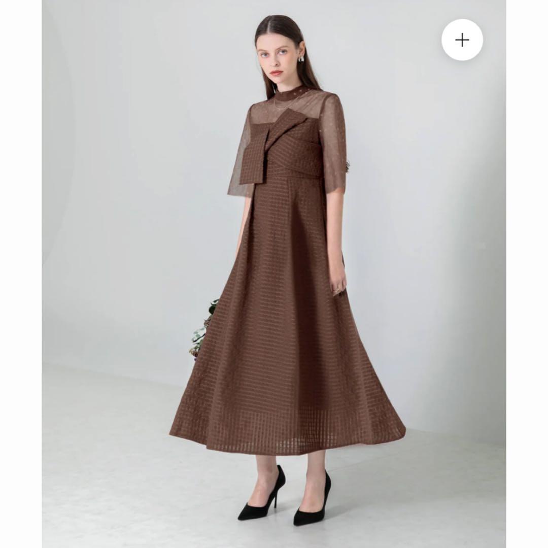 Lejaビスチェ風切り替え花柄シアーレースワッフル生地ロング丈ドレスワンピース