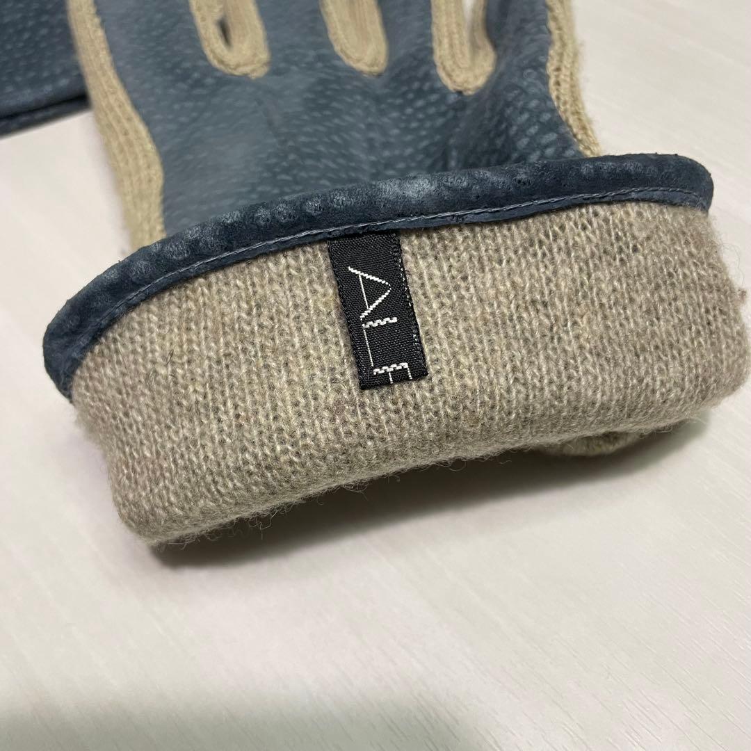 美品☆アルポ☆手袋☆ブルー☆カピバラレザー☆カシミヤ☆