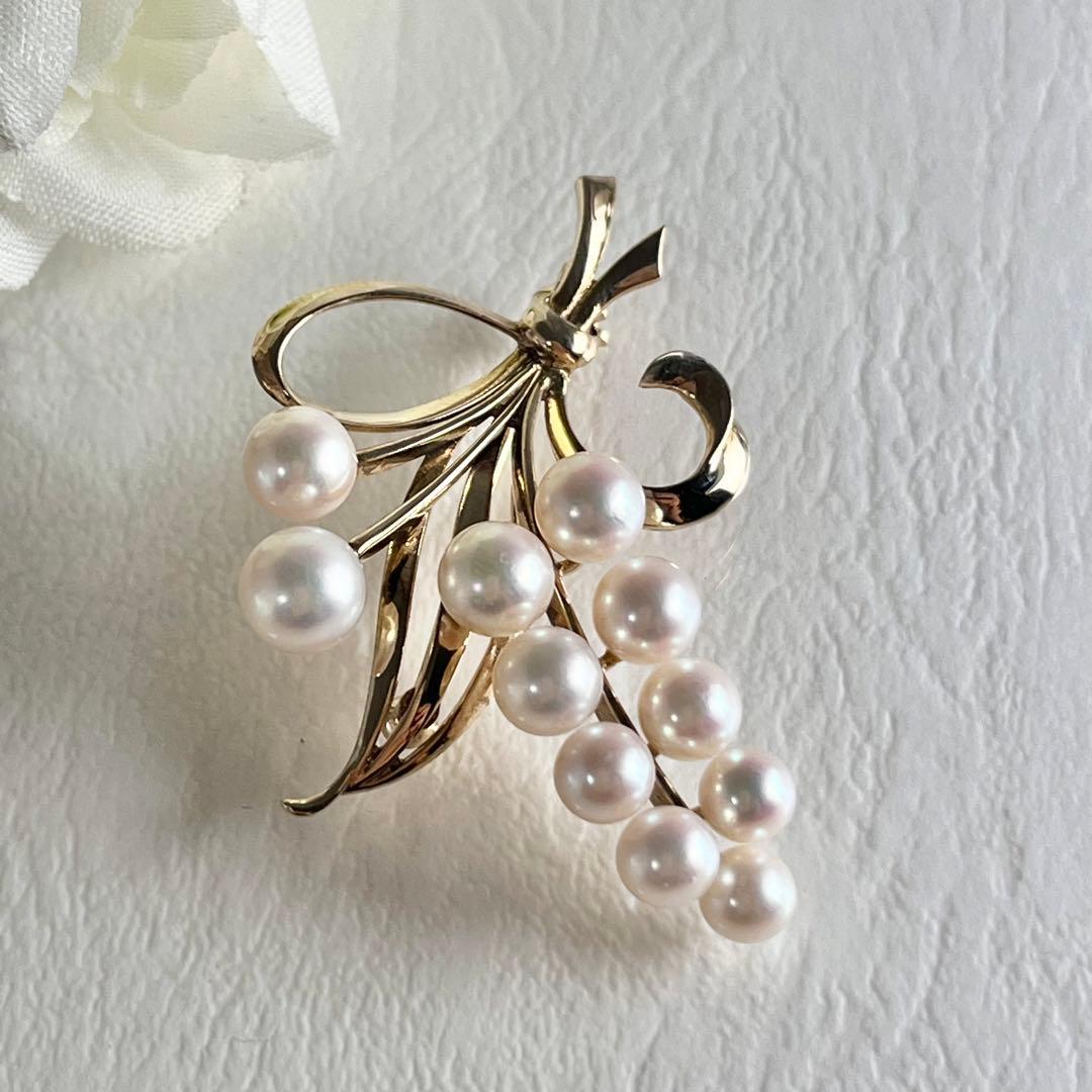☆美品☆ミキモト　K14 パール　ブローチ　花束デザイン　皇室御用達ブランド