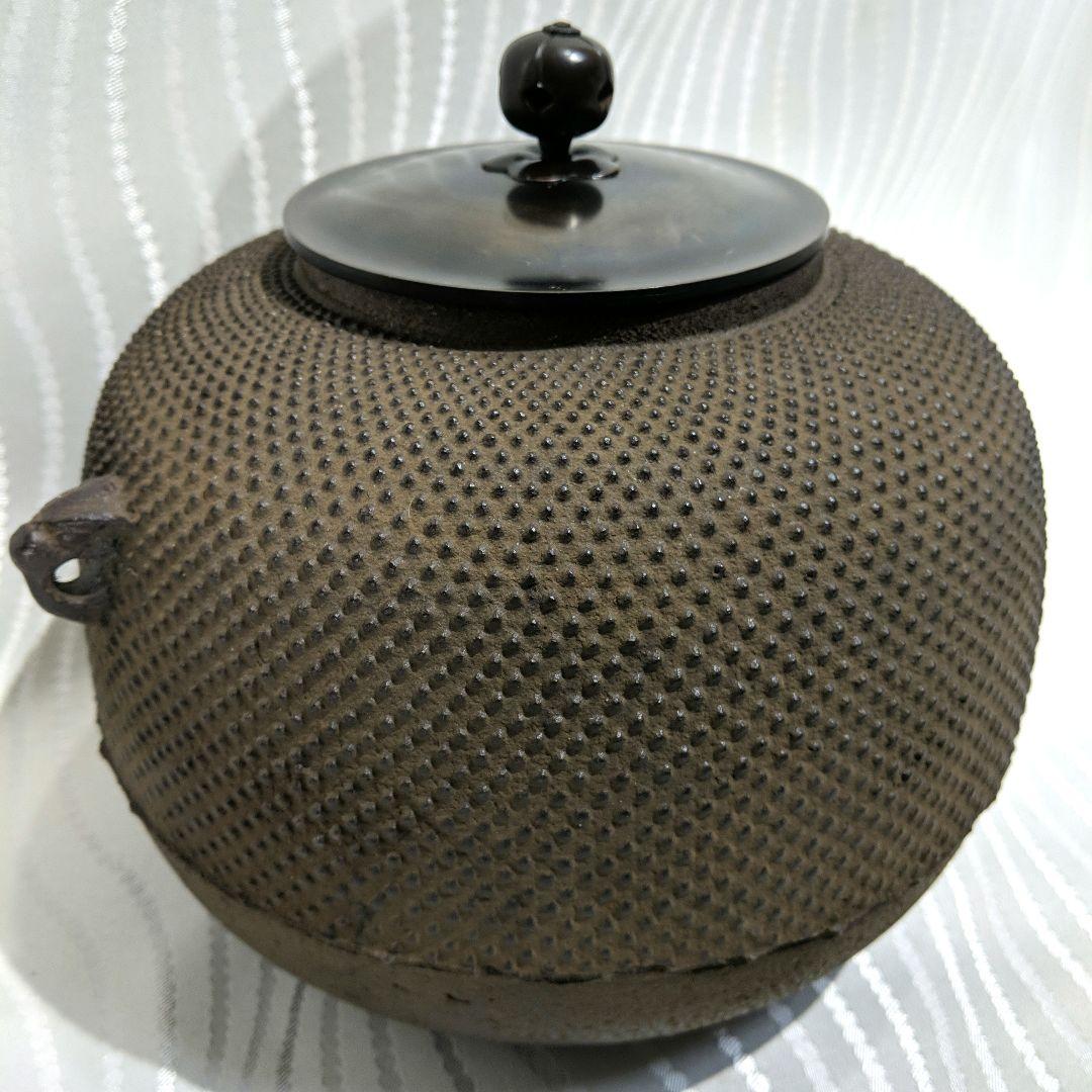茶道具 炉釜 炉用釜 丸霰釜 釜鐶付き 茶道