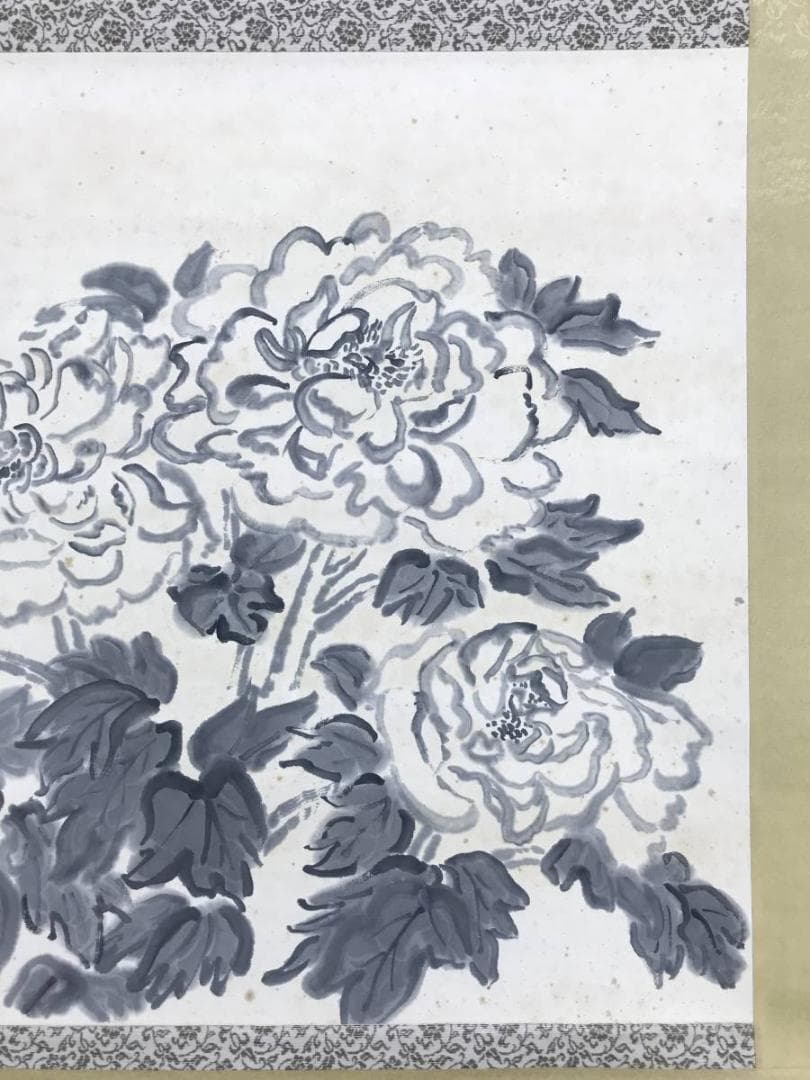 【真作】壷天子/牡丹図/花図/ボタン図/横物/掛軸☆宝船☆AD-559