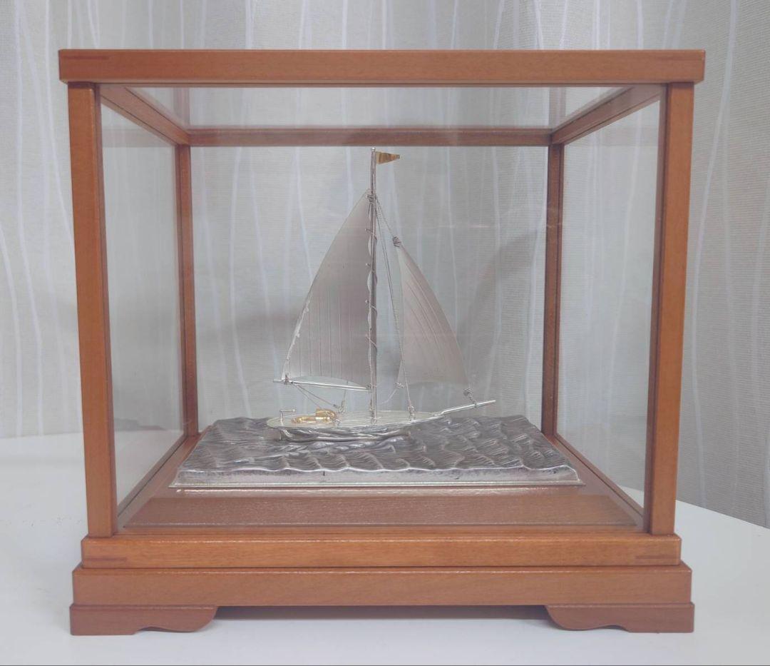 純銀製ヨット模型 ガラスケース付き