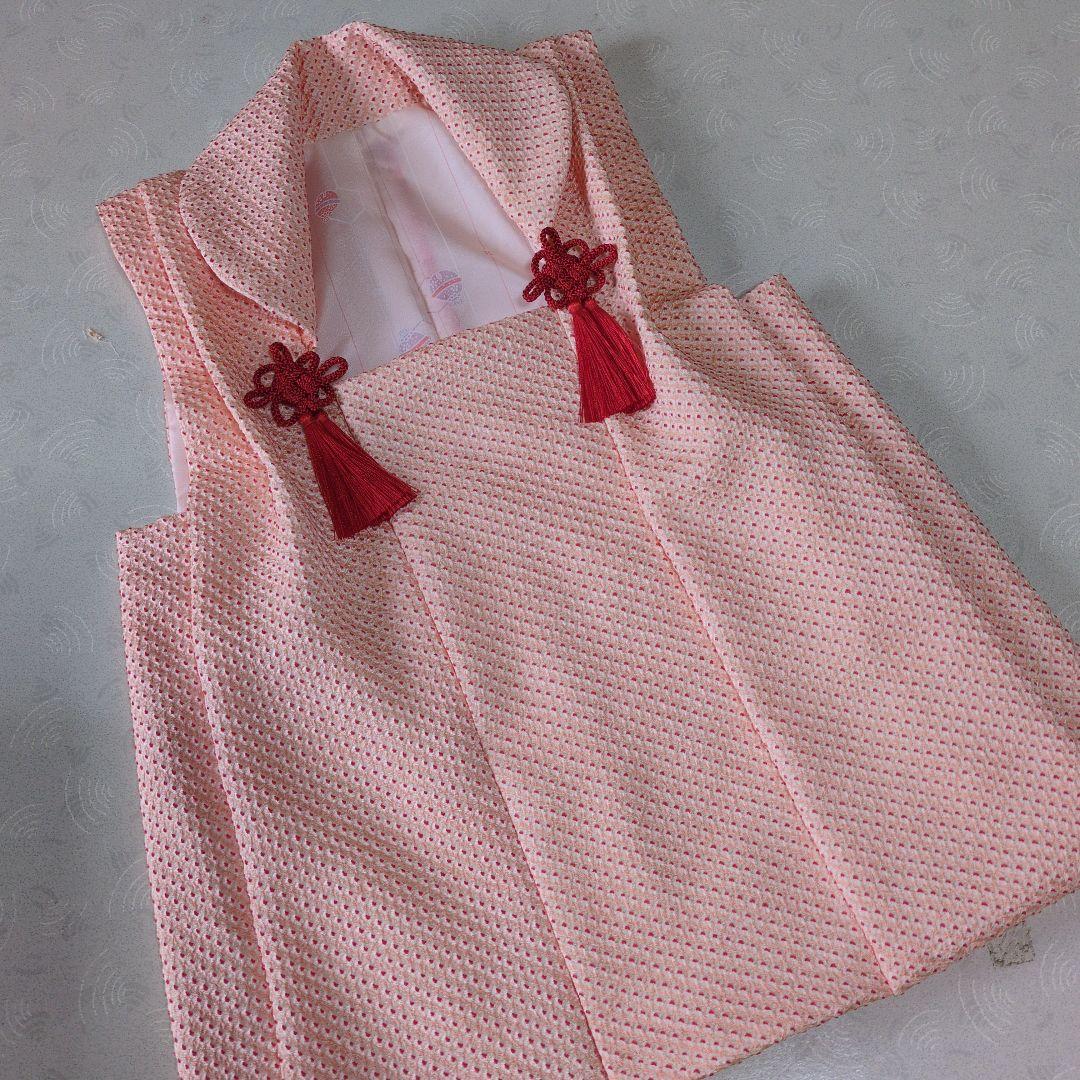 七五三３歳正絹総絞り手縫いの被布（サーモンオレンジ）中綿無し