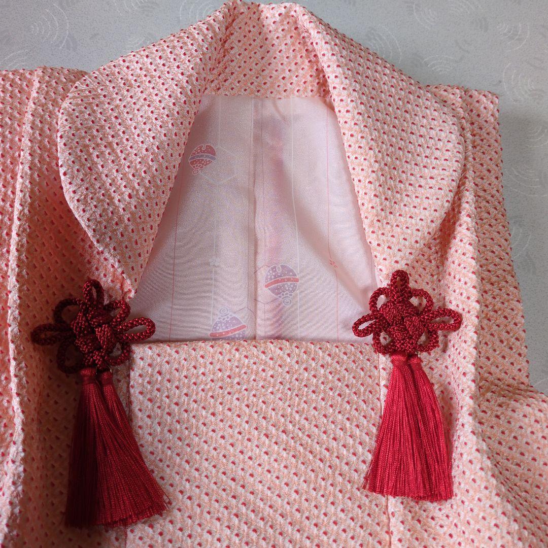 七五三３歳正絹総絞り手縫いの被布（サーモンオレンジ）中綿無し