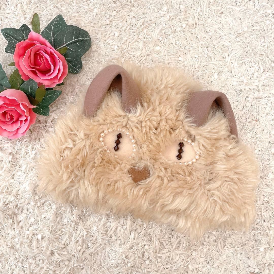 CA4LA 猫モチーフ ニット帽 キャット キャップ　ファー パール