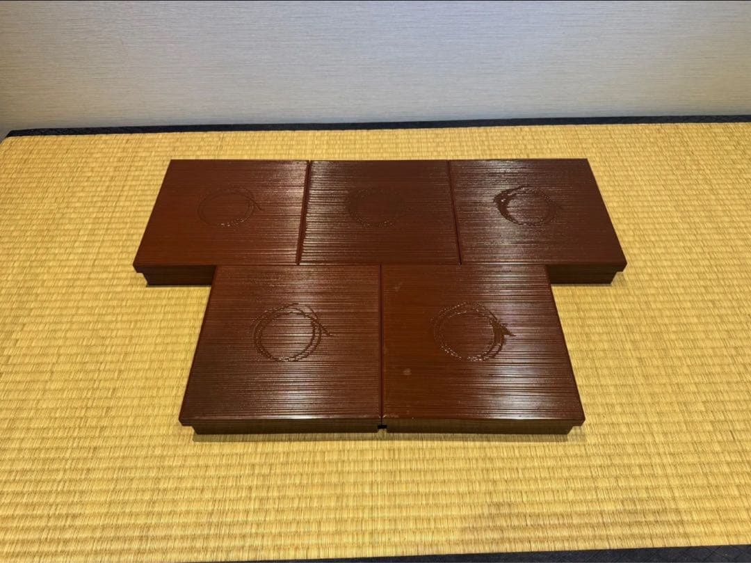 木製漆塗り 初瀬川柳菴 作 柳筥 出世膳 5客 茶懐石道具 弁当箱 共箱
