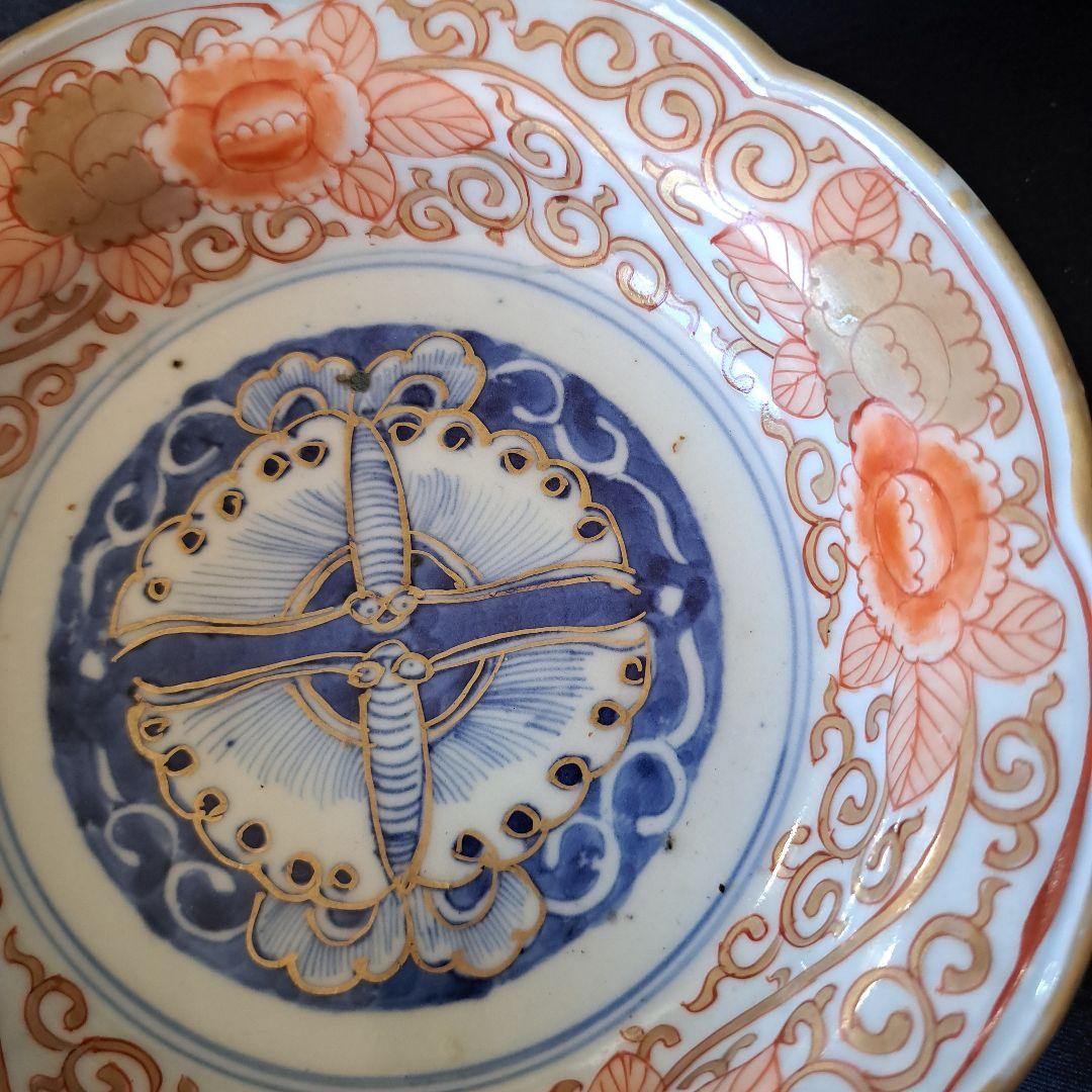 金彩の「花唐草」と向き合ってる「蝶」！古伊万里 皿 4客セット 骨董アンティーク