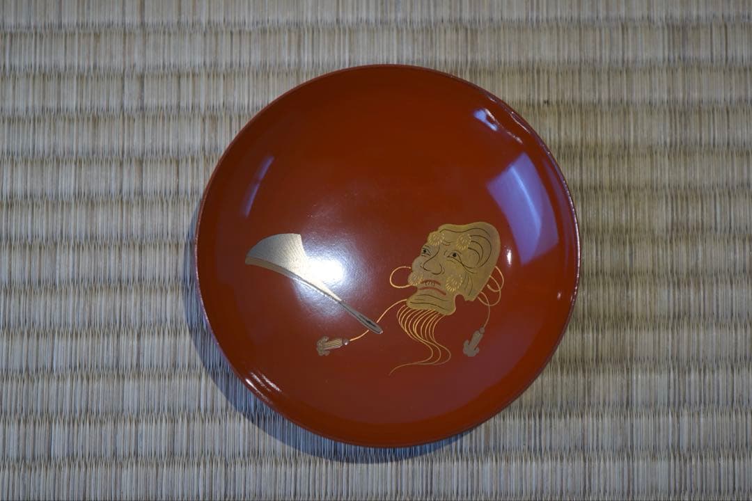 能登輪島塗 銘 玉峯 朱漆 根引松見返翁蒔絵 吸物椀 2客/ 木製漆器 茶懐石