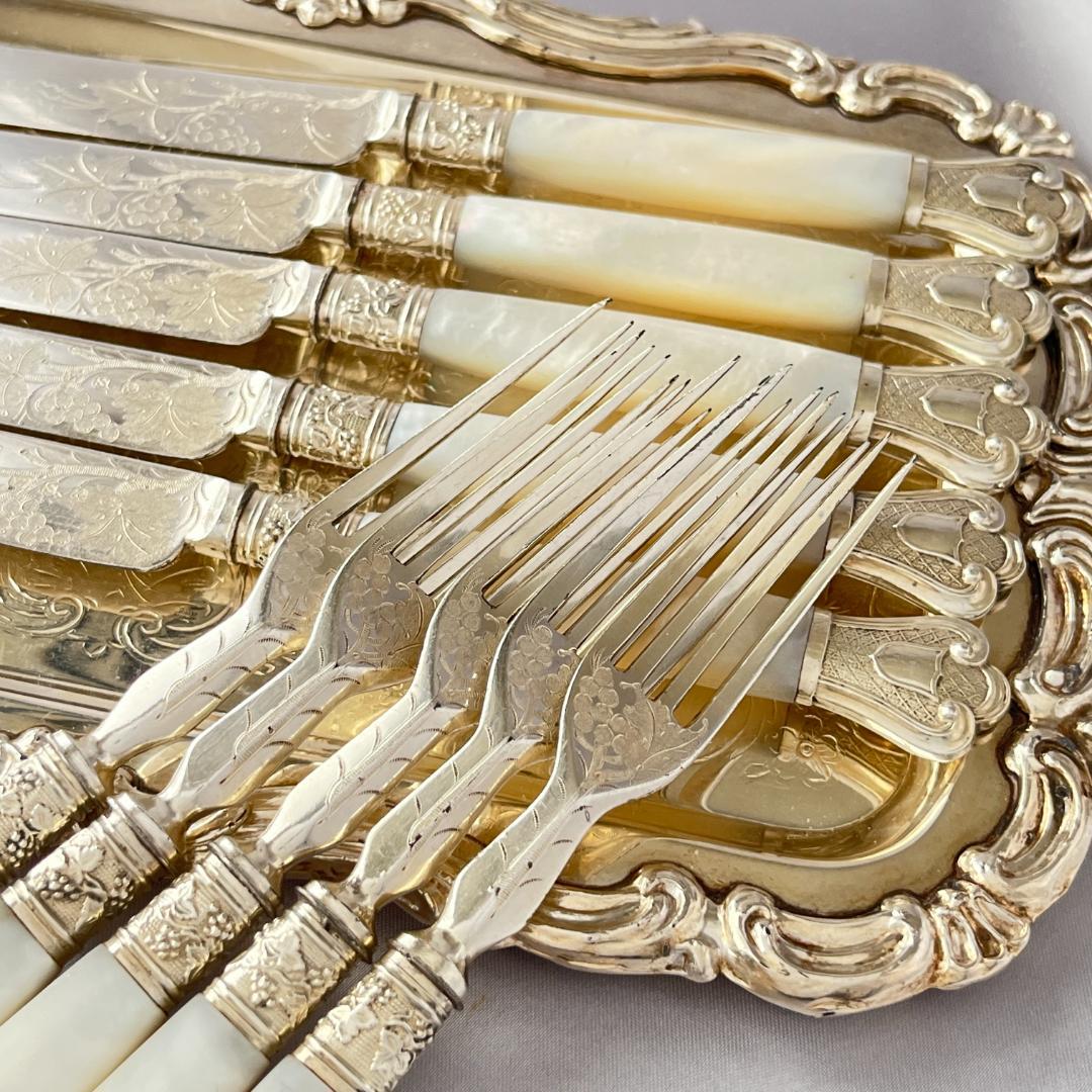 【白蝶貝】パストリーセット10本 マザーオブパール 葡萄と蔦のデコレーション