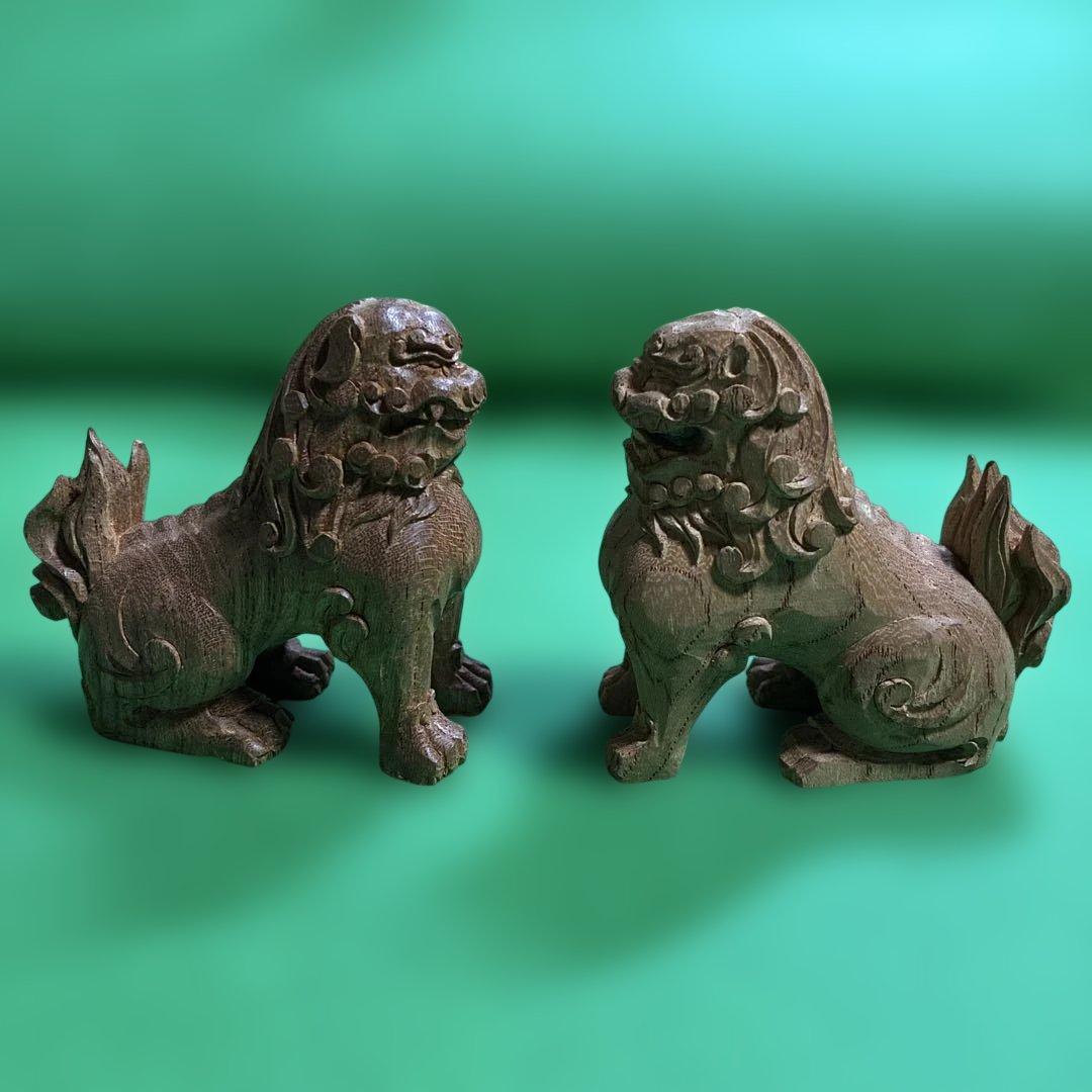 ⑨ 狛犬　彫り物（けやき材）木製　左右一対