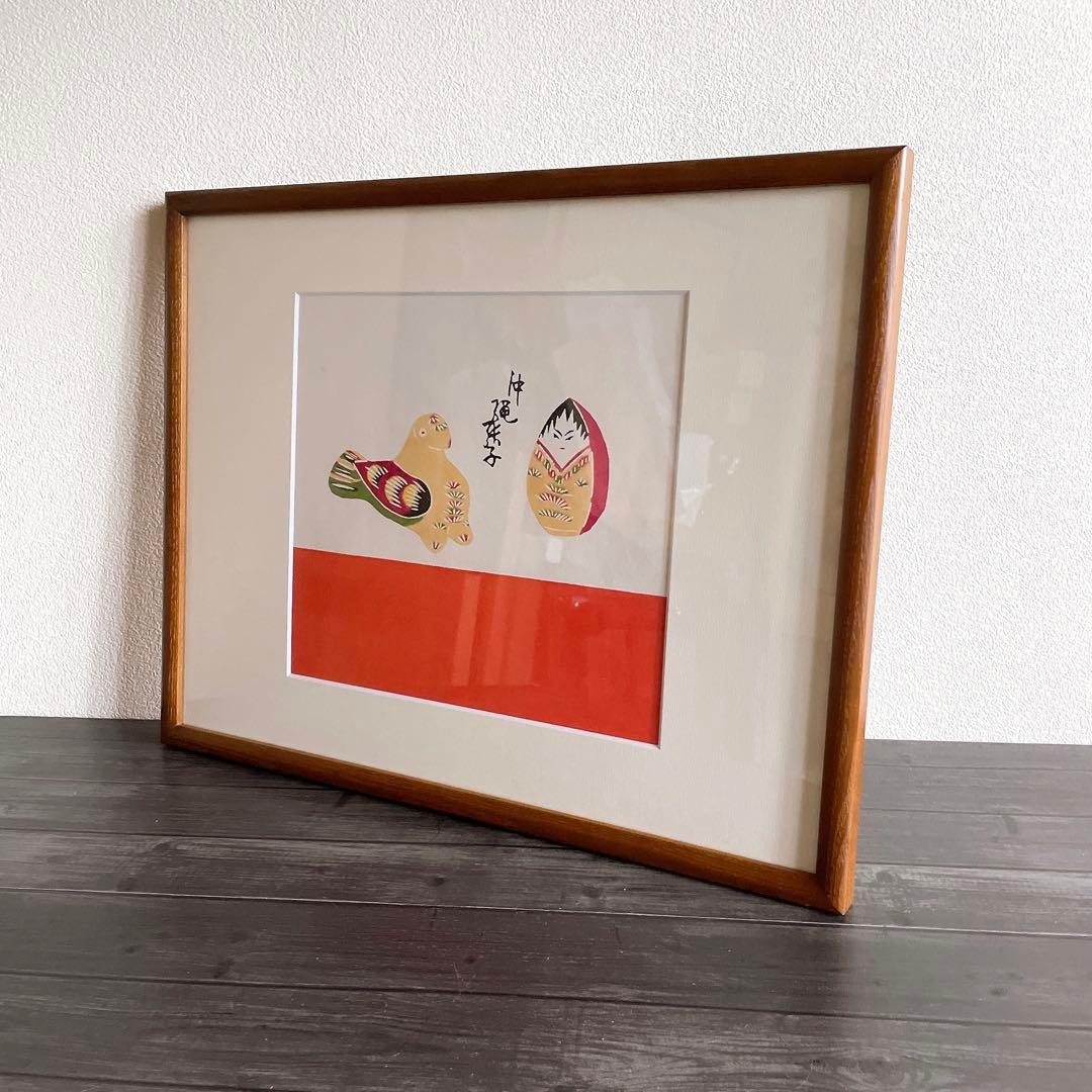 芹沢銈介 型染め 型絵染 額絵 額装 額入り沖縄 張子 インテリア アート 民藝