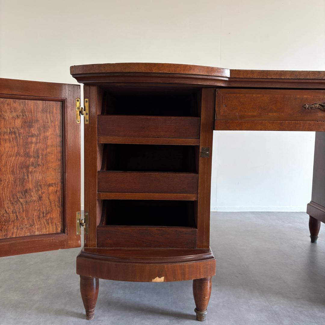 ロココ様式 ラグジュアリーデスク　レザートップ＆真鍮装飾付き鍵付き収納