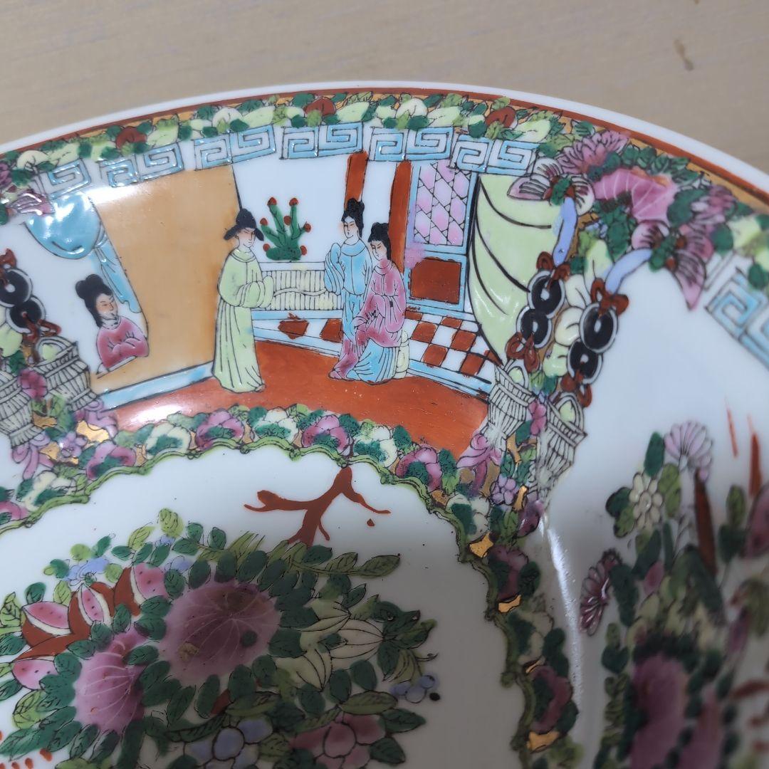 中国明時代五彩花、人物図特大丼