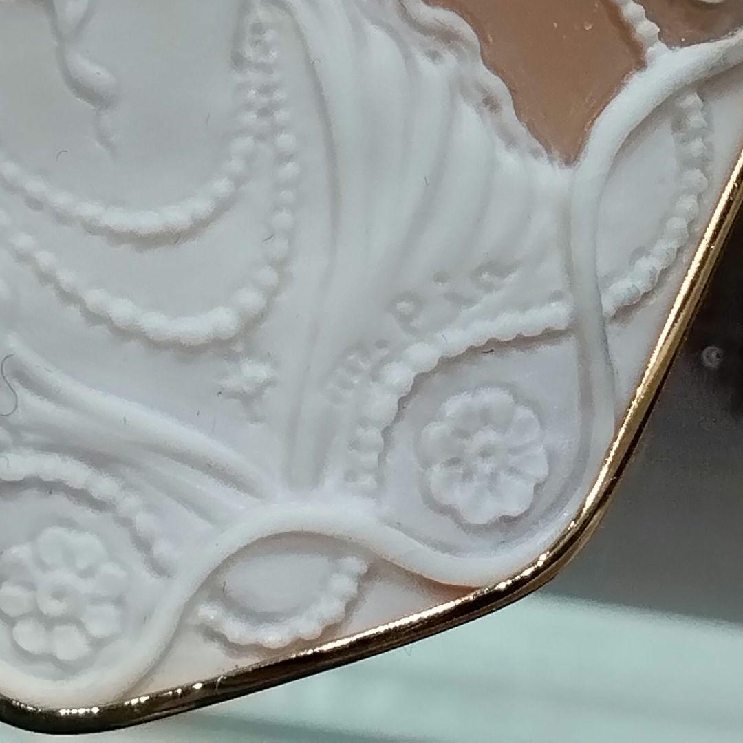 K18◯シェルカメオ★八角形★ブローチ&時々ペンダントトップ★美人シェルカメオ★