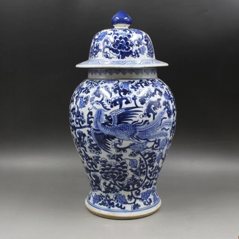 清康熙青花穿花凤纹将军罐 景徳鎮 陶磁器 装飾品 現代工芸品 美術品 置物
