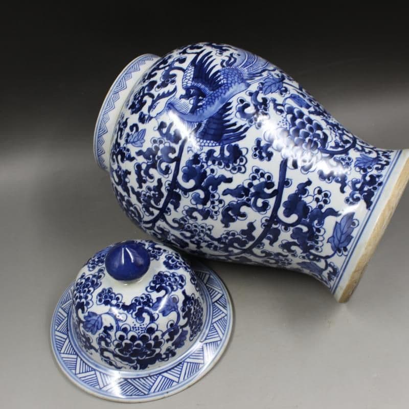 清康熙青花穿花凤纹将军罐 景徳鎮 陶磁器 装飾品 現代工芸品 美術品 置物