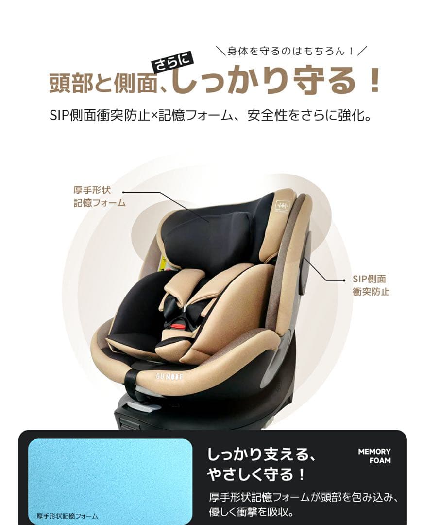 【新品】GU MODE 車用チャイルドシート 360度回転　ライトグレー