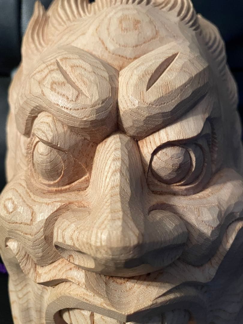 伐折羅大将　手彫り　とても立派な木彫りのお面　名入り