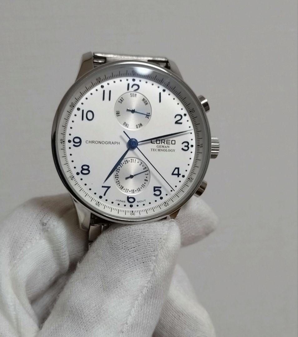LOREO クロノグラフ 腕時計　革ベルト　Dバックル付き
