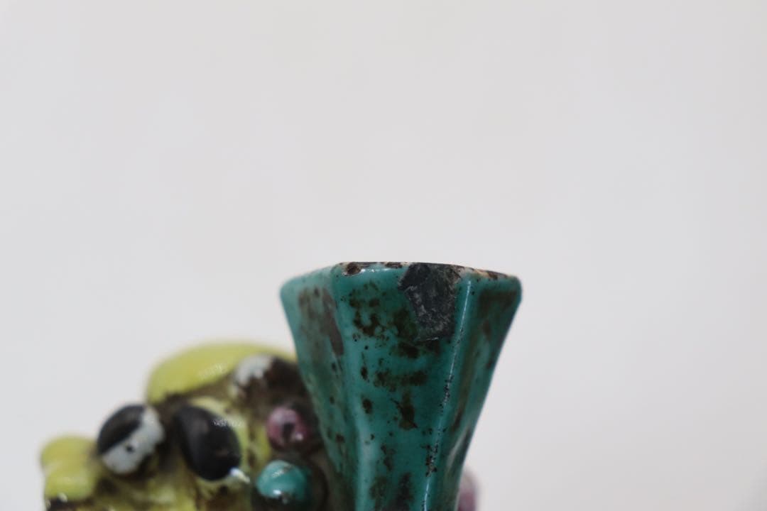 中国　清時代　洋彩　獅子　置物　共箱　送料込み250115