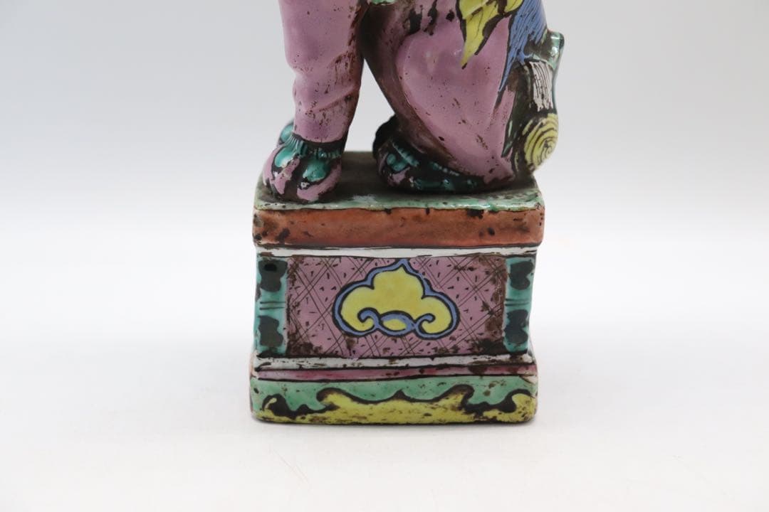 中国　清時代　洋彩　獅子　置物　共箱　送料込み250115