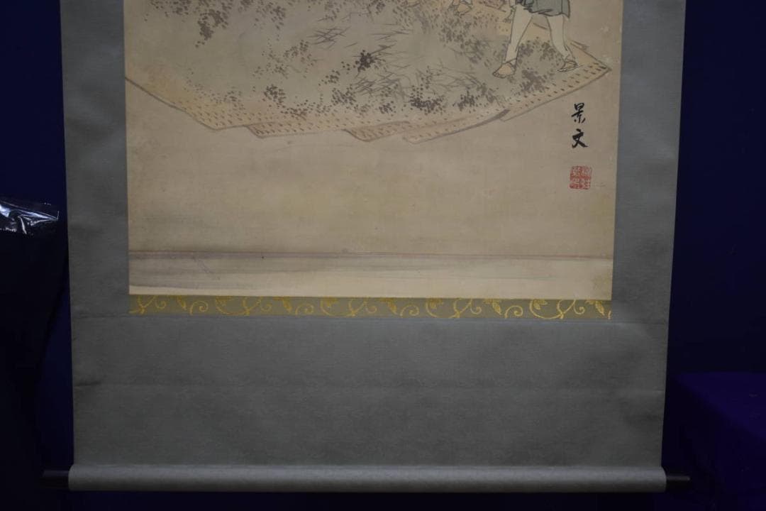 真作/景文/人物収穫図/農耕図/布袋屋掛軸HI-53