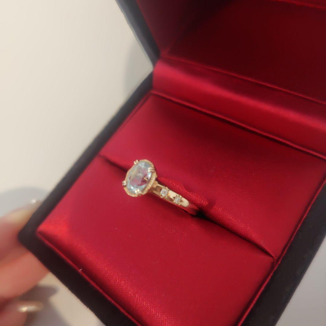 タツオナガハタアクアマリン オーバルカット ゴールドリング10k10号