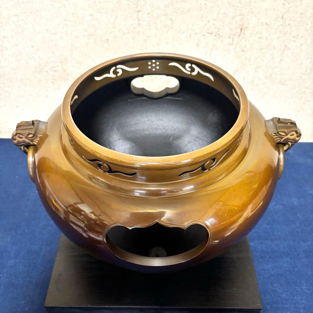 未使用 人間国宝高橋敬典 風炉 茶釜 唐銅鬼面風炉 野々田電熱器 敷板 茶道具
