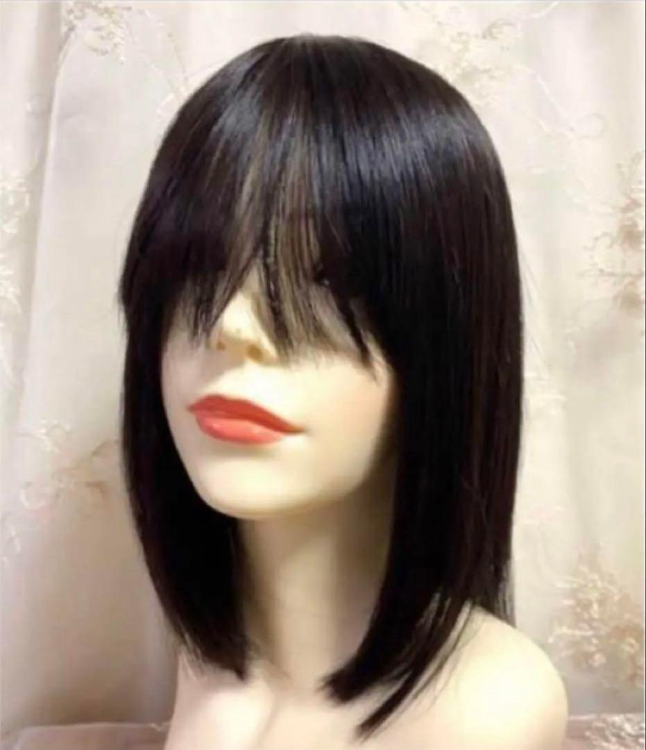 高級レミー人毛100% 自然な黒S フルウィッグリアルスキン医療用