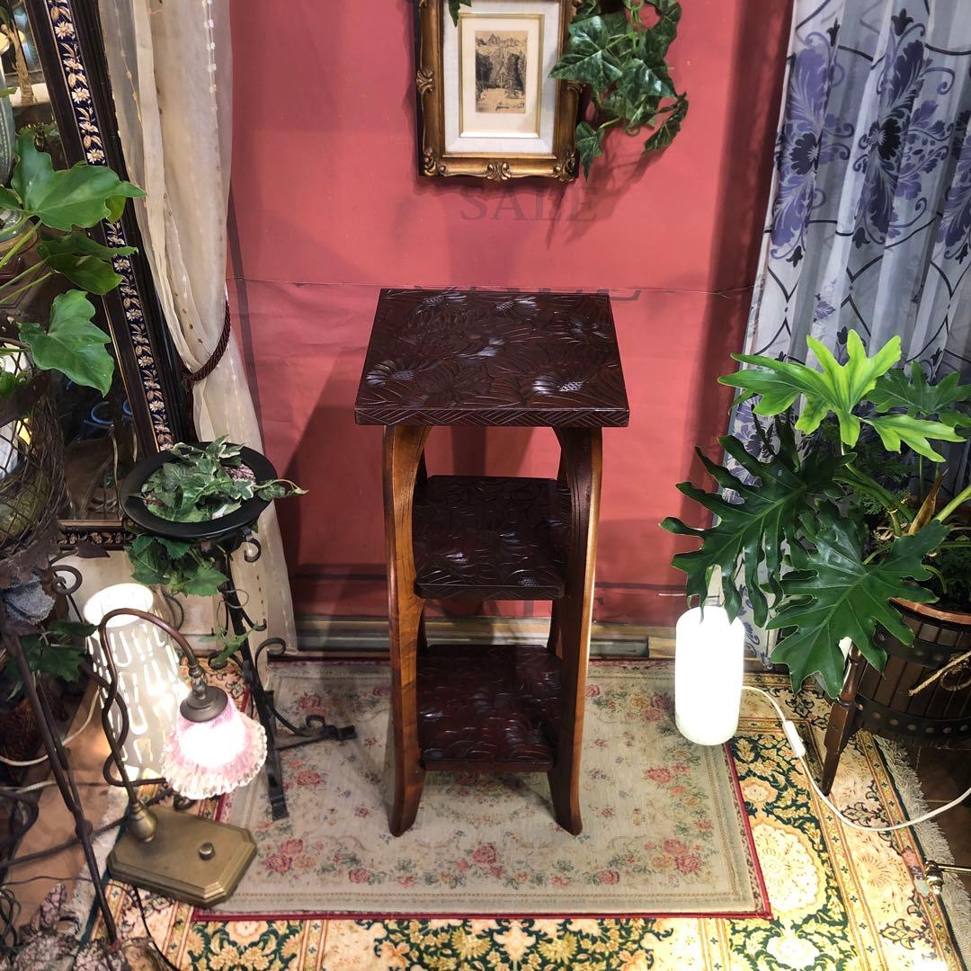 Sale 伝統工芸　日光彫り　咲き誇る花の三段　アクセントキャビネット