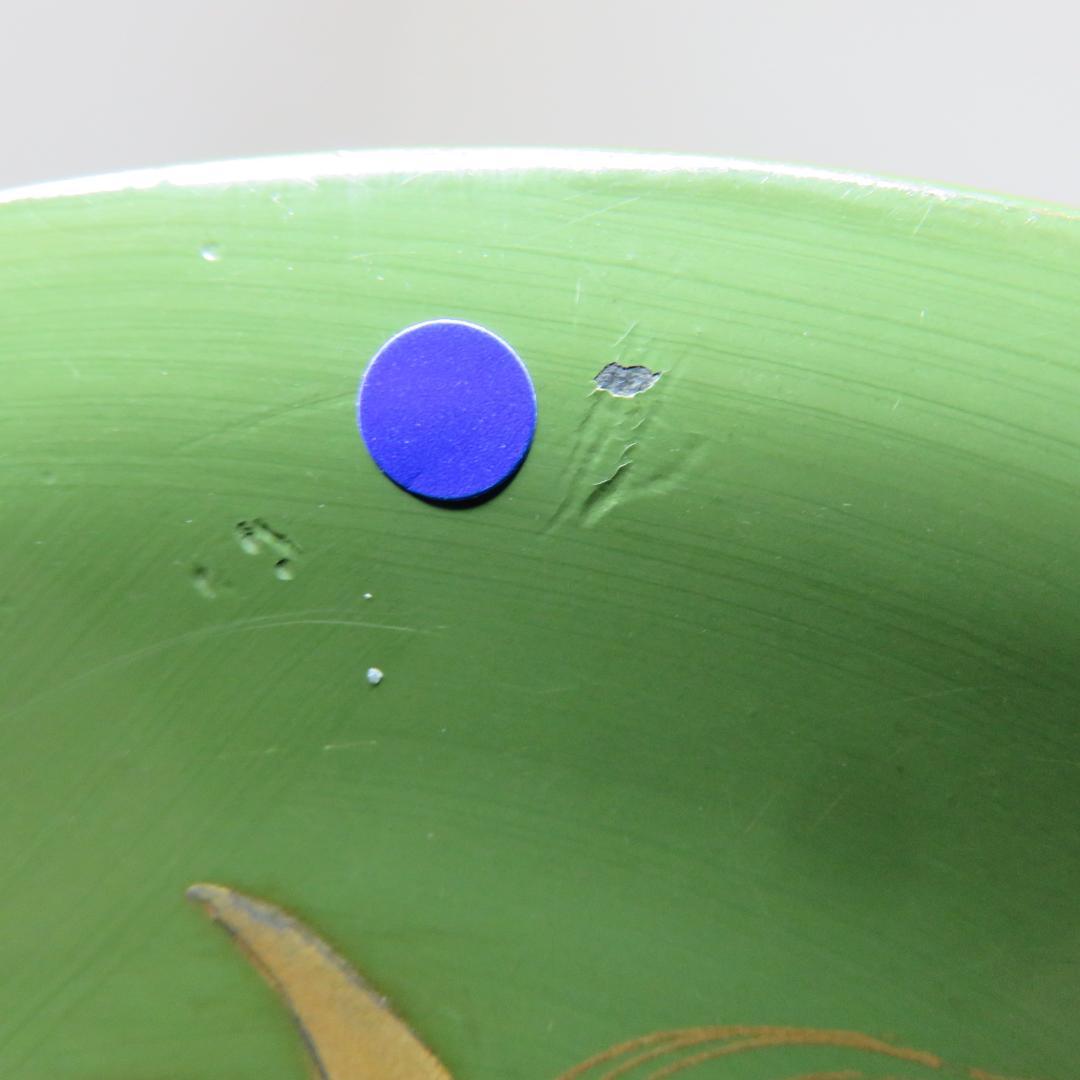 緑吸物碗 青地 盃 蒔絵 大根 カブ 6ケ 小傷1ケ 明治頃 希少 漆器