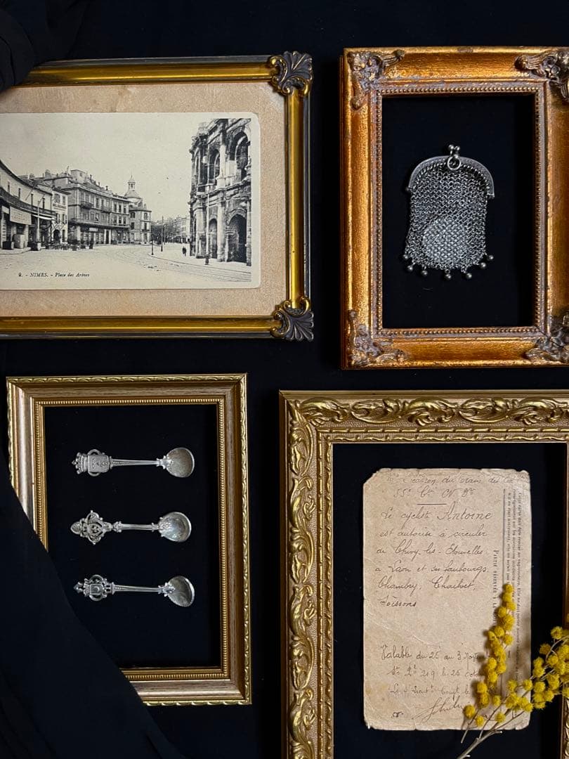 ◆フランスアンティーク｜写真立てフレームフォトスタンド木枠額縁額装ガラス壁掛け