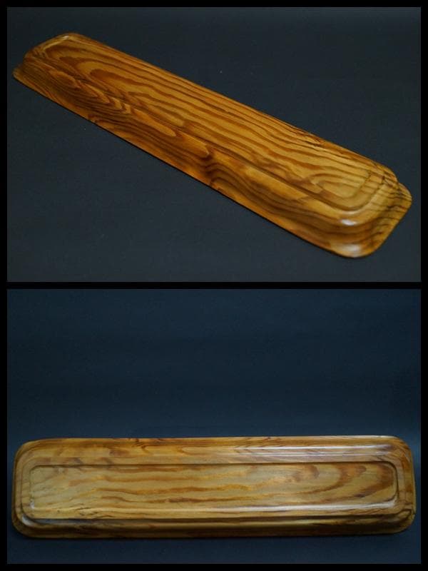 天然肥松製 一文字盆 刳り貫き盆 煎茶長方盆★美しい木目★長さ36.8㎝