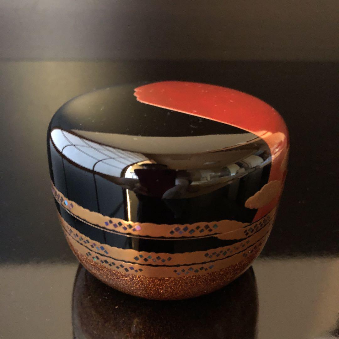 【未使用品】平棗　紅富士蒔絵　螺鈿　内銀地　細川司光　茶道具　共箱