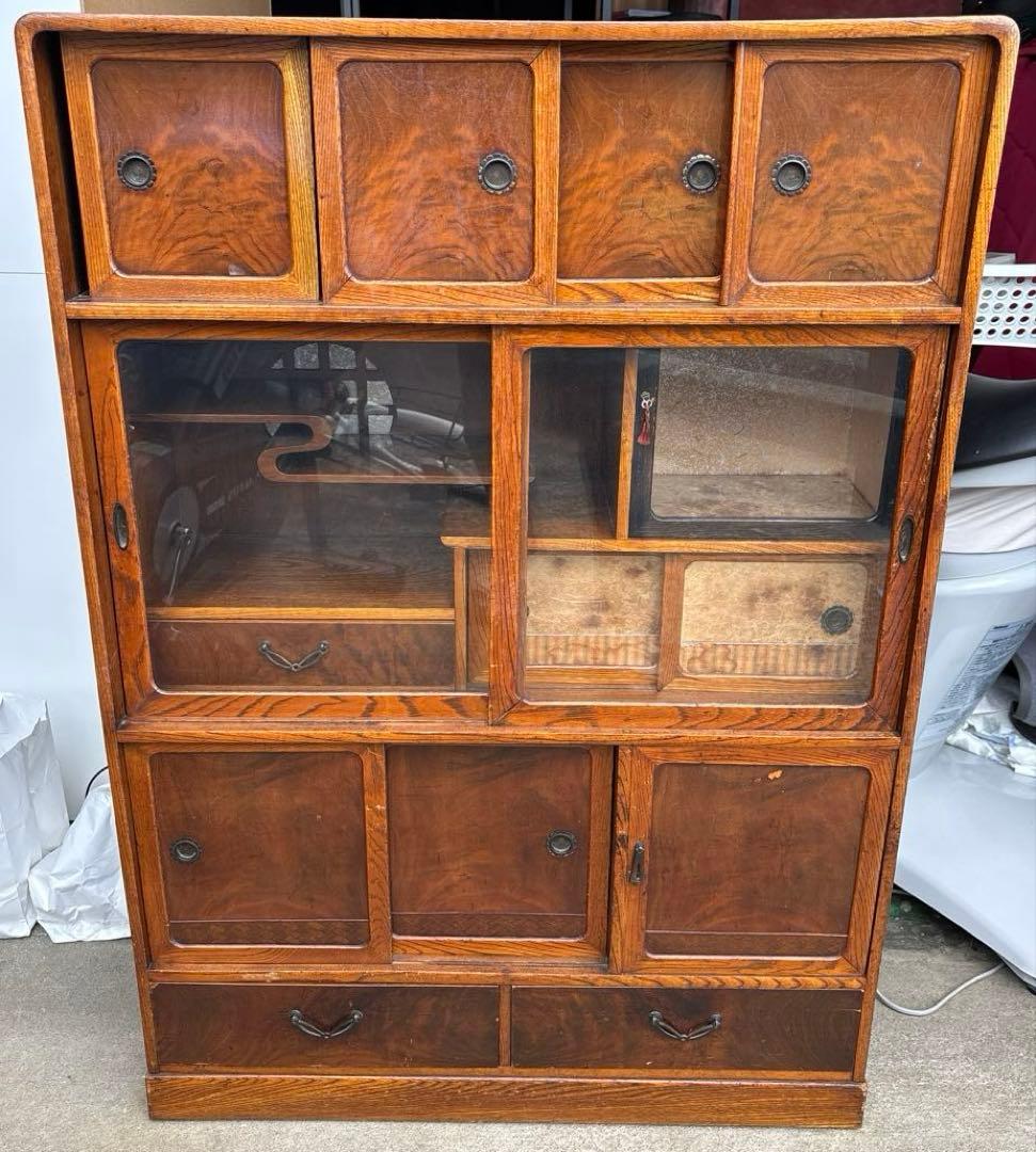 日本のアンティーク 古い茶箪笥 時代箪笥 水屋箪笥 飾り棚 茶棚 食器棚 収納
