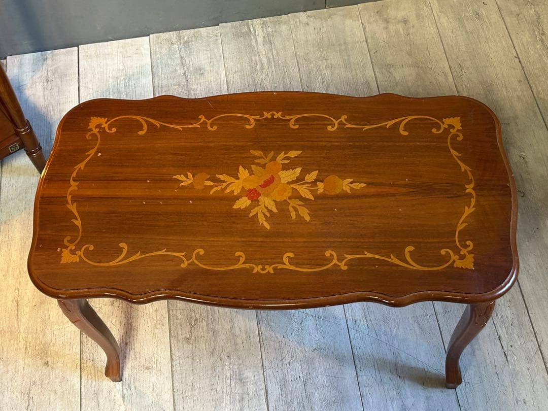 イタリア製　輸入家具　猫脚　象嵌　サイドテーブル　センターテーブル