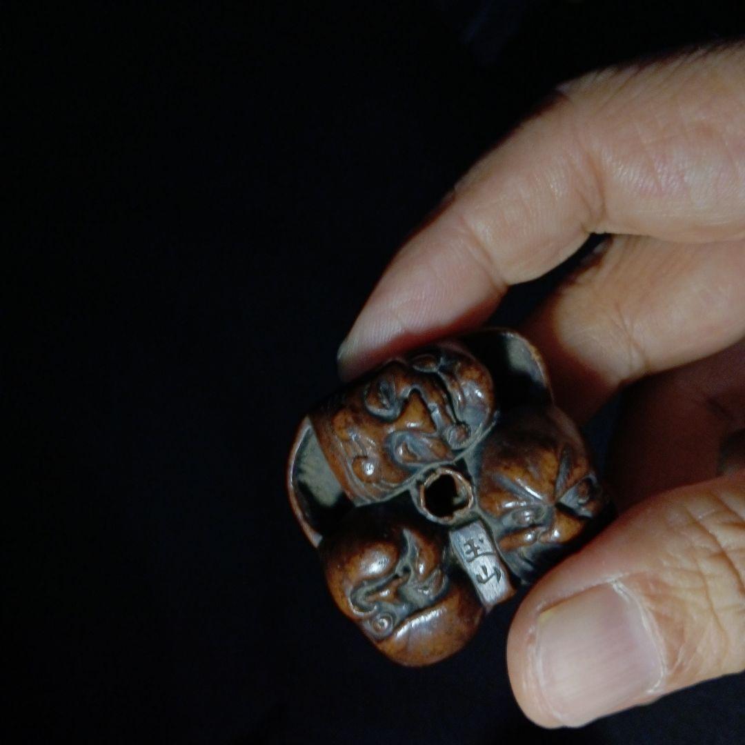 玉山 在銘 「能面尽くし おかめ 鬼 火男 猩々 」 柘植彫 根付 江戸時代