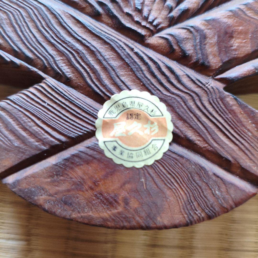 屋久杉 飾り扇 幅54cm 大型 壁掛け 彫刻 結び紐 木工芸品