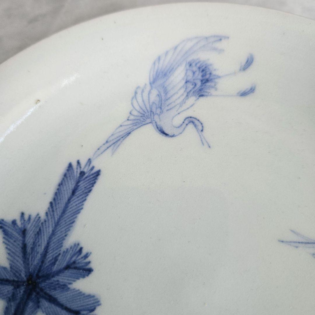 古伊万里　染付　五寸皿　松　飛翔鶴　江戸時代　金直し　金継ぎ　骨董　アンティーク