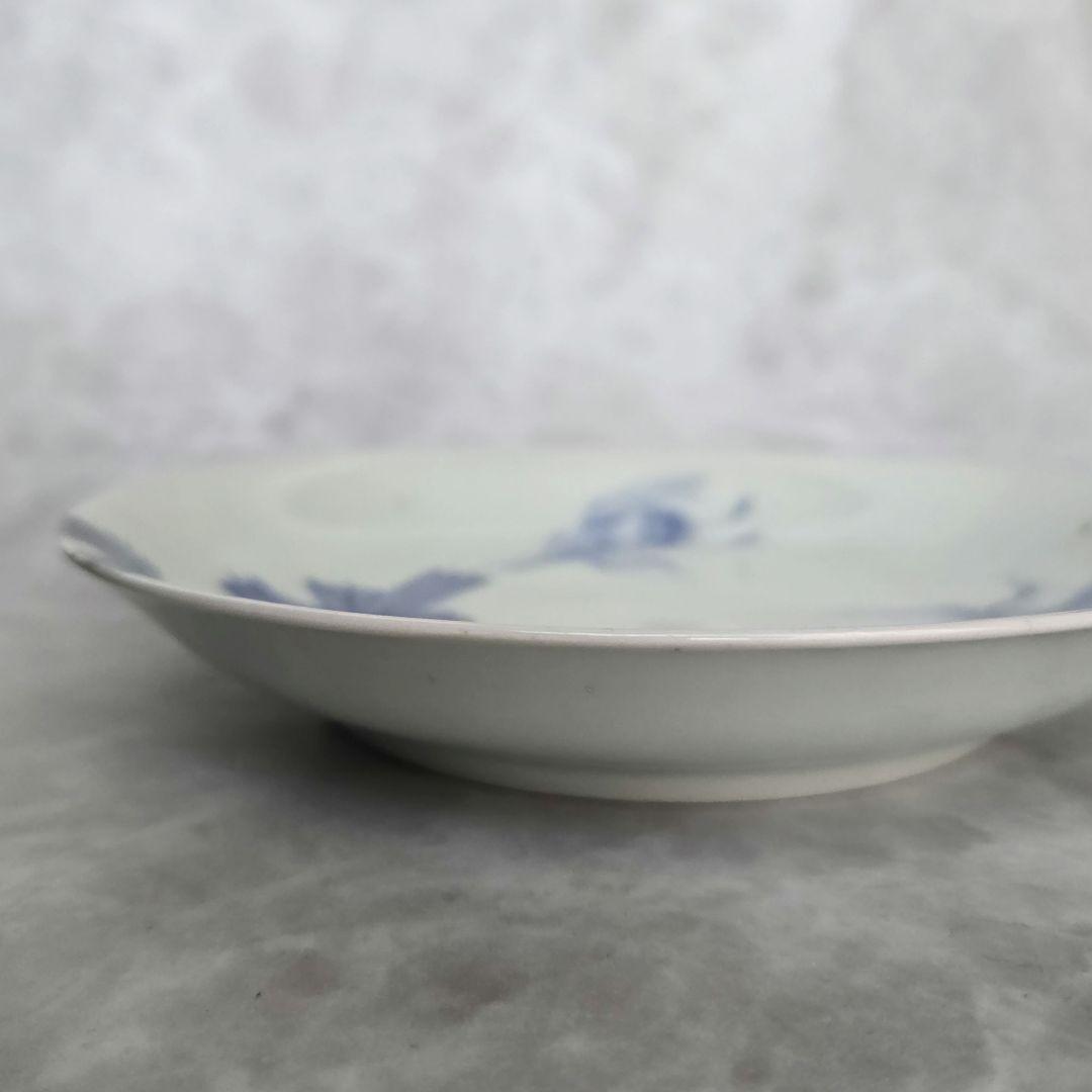 古伊万里　染付　五寸皿　松　飛翔鶴　江戸時代　金直し　金継ぎ　骨董　アンティーク