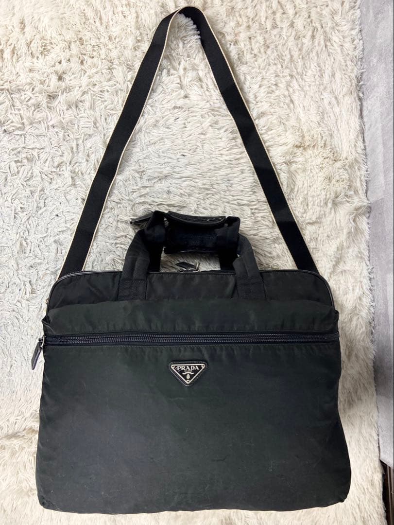 美品 A4可 PRADA ビジネスバッグ 2way 三角プレート ナイロン 黒