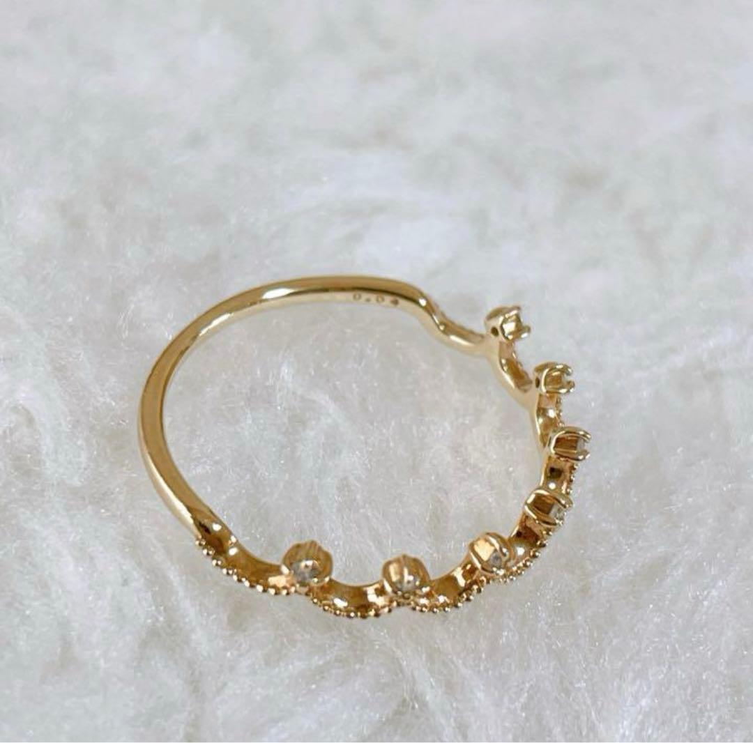 ete イエローゴールド　クラウンリング K10 0.04ct 9号