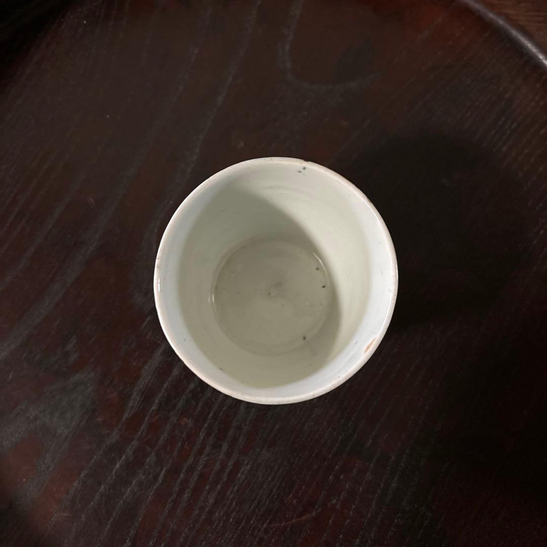 古伊万里染付　格子縞　蔓草文　④蕎麦猪口　江戸初期前期　アンティーク　白磁　李朝