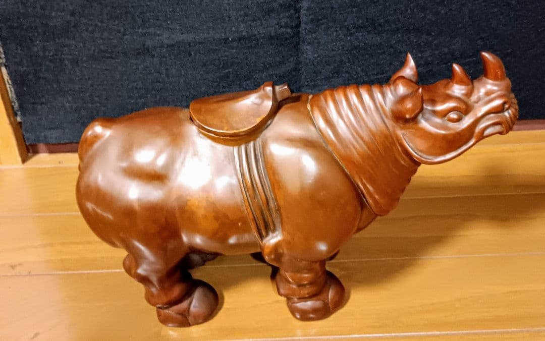 斑銅　サイ　大犀牛　工芸品　アンティーク　中国