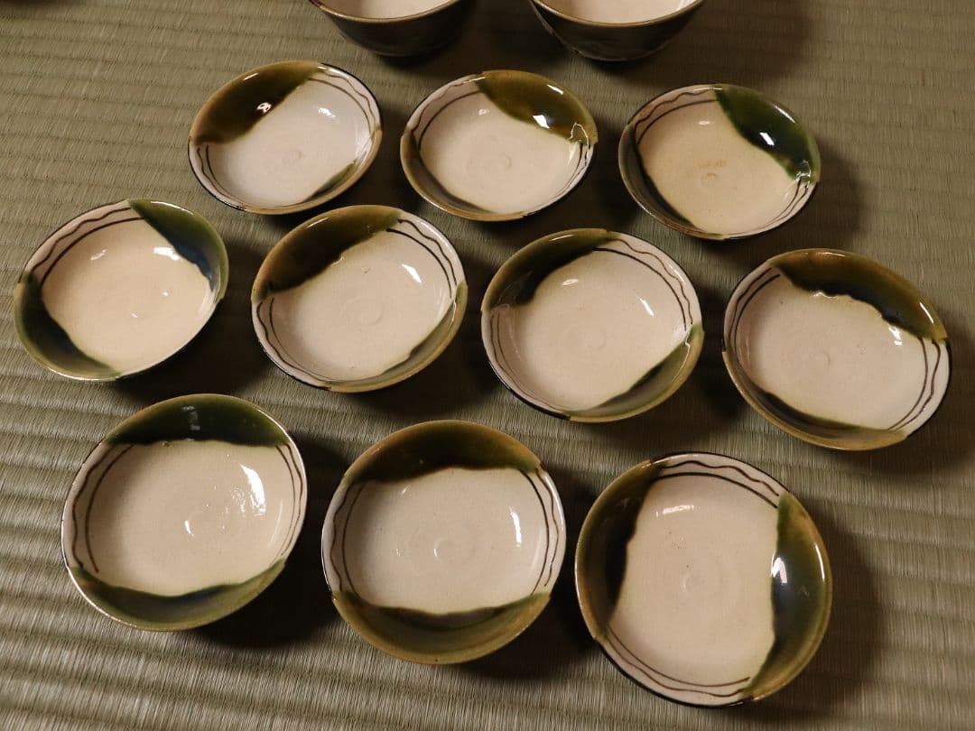 加藤丈助造 織部 蓋茶碗 十客 茶懐石道具 蓋物 陶芸 陶器【MA426】